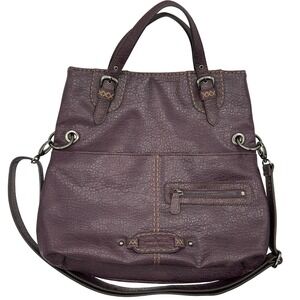 Nine West Purple Faux Leather Pebbled‎ Satchel Tote Shoulder Bag Purse 15" x 13"